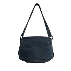 Vintage Airone Saddle Stich Leather Shoulder Bag Black